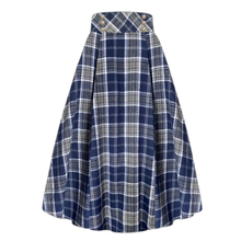 Load image into Gallery viewer, Skirt Dark Blue Plaid Print Button Elastic High Rise A-line Maxi Skirt 3XL 18
