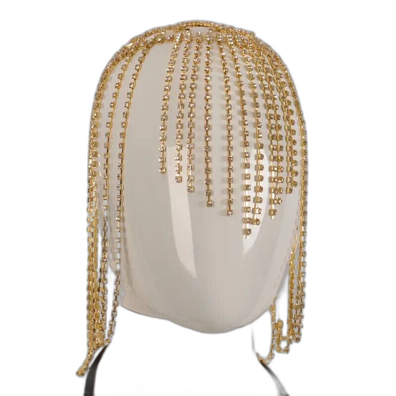 Tassel Rhinestone Cap Headpiece Flapper Crystal Head Chain Jewelry