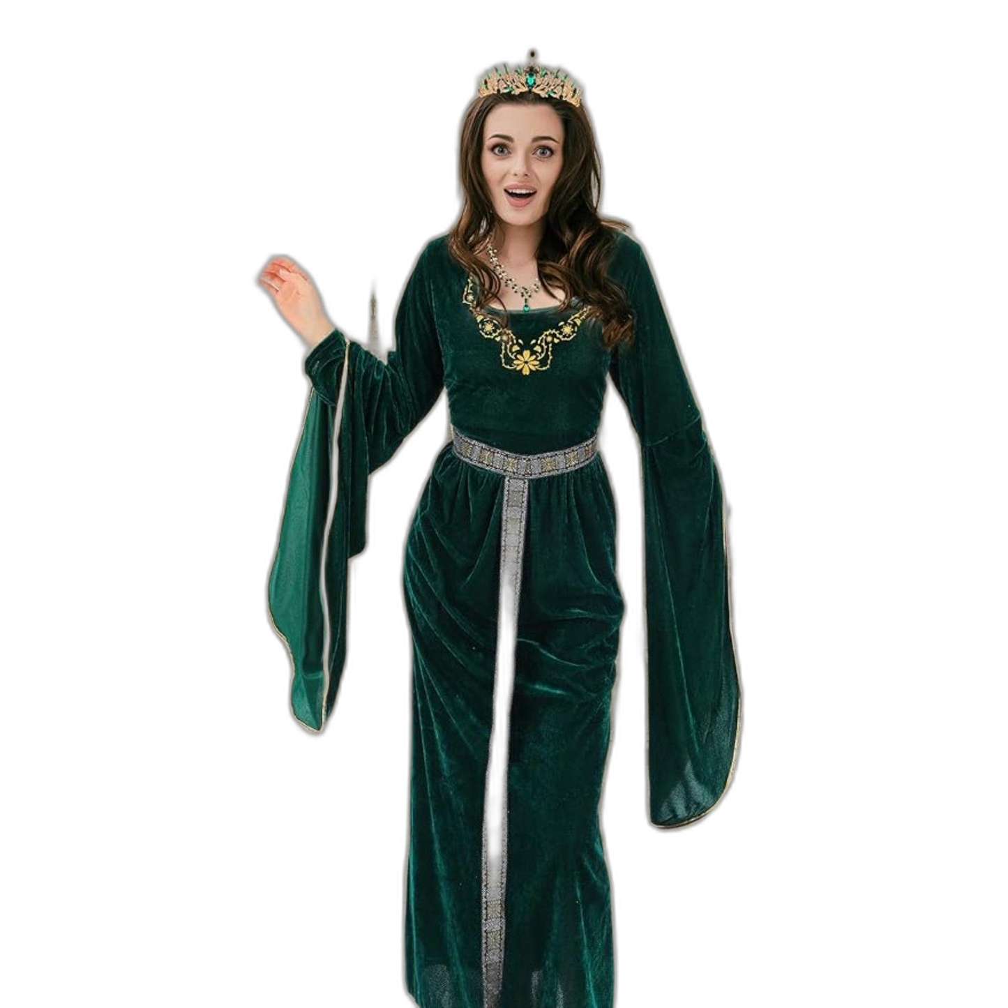 4 Pcs Medieval Women Princess Dress with Waistband Renaissance Green L