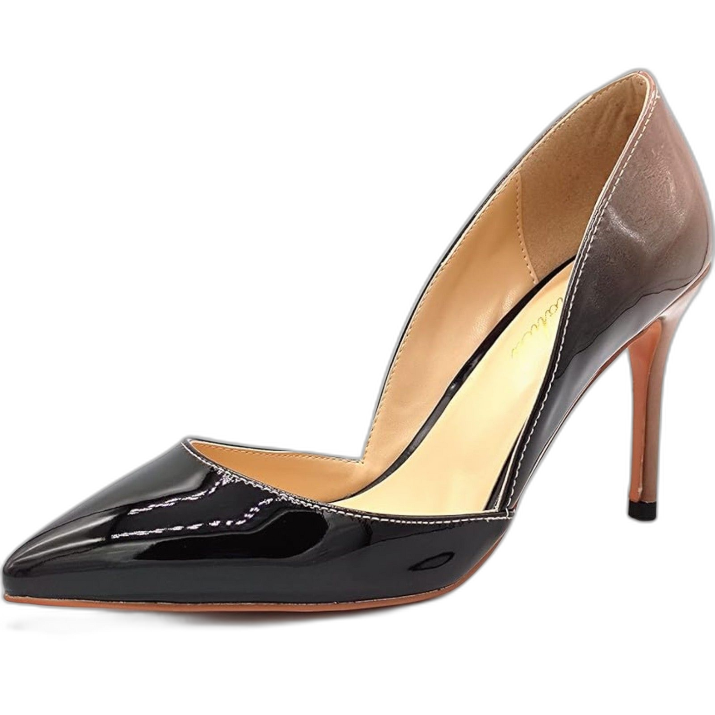 Patent Leather Pointed Toe Medium Heel Slip On Stiletto Pumps Nude Black 7.5 US