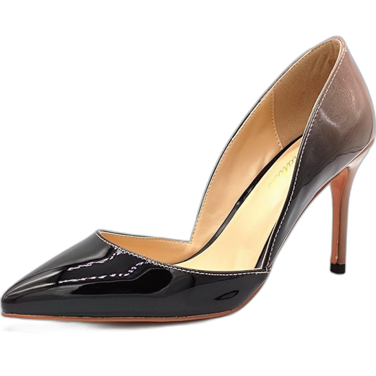 Patent Leather Pointed Toe Medium Heel Slip On Stiletto Pumps Nude Black 7.5 US