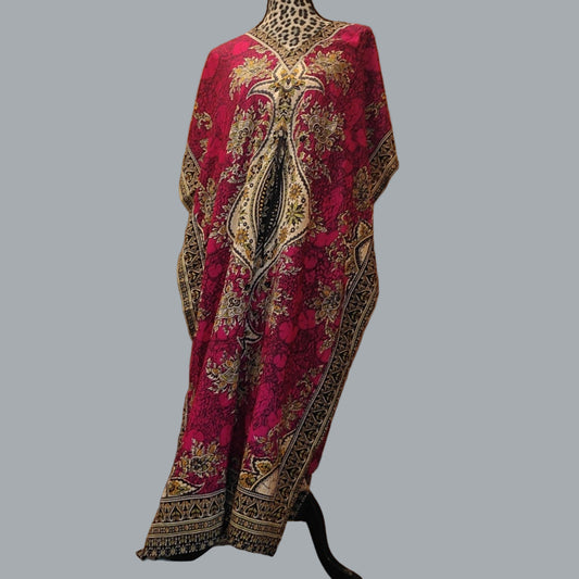 Women Long Kaftan Women One Size Maxi Dress Beach Caftan Poncho Rose