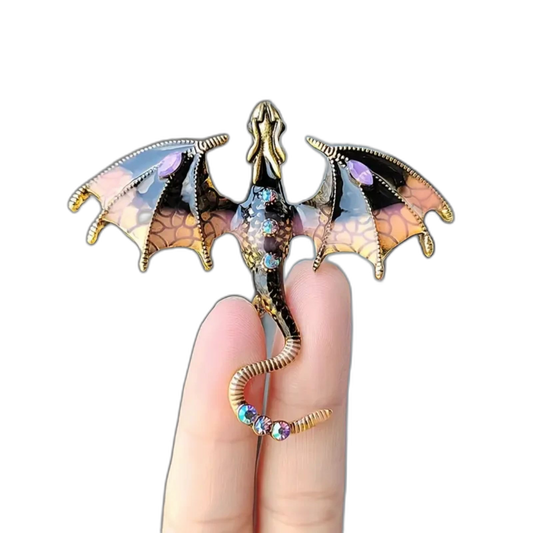 Brown Enamel Dragon Brooch With Rhinestone Fashion Brooch Versatile 2.75"x 2.5"
