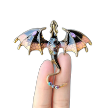Load image into Gallery viewer, Brown Enamel Dragon Brooch With Rhinestone Fashion Brooch Versatile 2.75&quot;x 2.5&quot;
