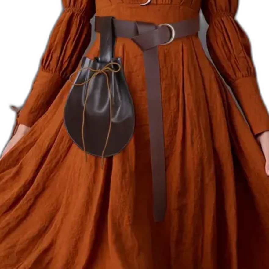 2pc Medieval Vintage Waistband Money Bag Large Brown Waist Bag Round Buckle Belt