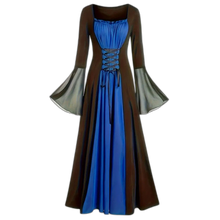 Load image into Gallery viewer, Black with Blue Front LaceUp Dress Flare Sleeve Maxi Medieval Renaissance M(6)
