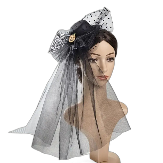 Pumpkin Decor Black Hat Head Veil Mesh Lace Veil Head Piece Hair Accessories