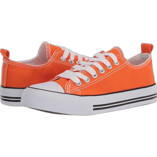 Low Top Cap Toe Women Sneakers Tennis Canvas Casual Shoes Flats Orange Size 11