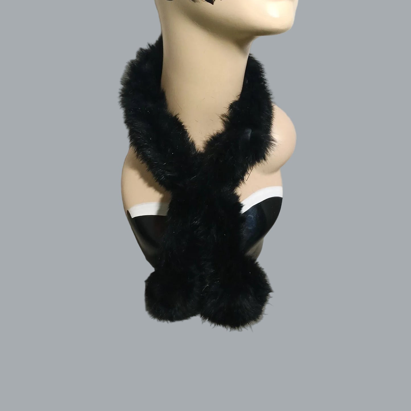 Black Rabbit Fur Keyhole Scarf Spans 2" x 29"