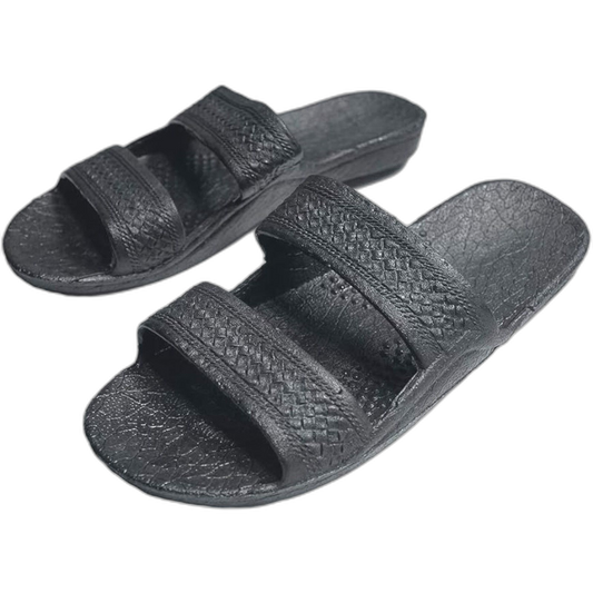 Rubber Slide On Sandals Flexible Double Strap Slippers Waterproof 8 M US, Black