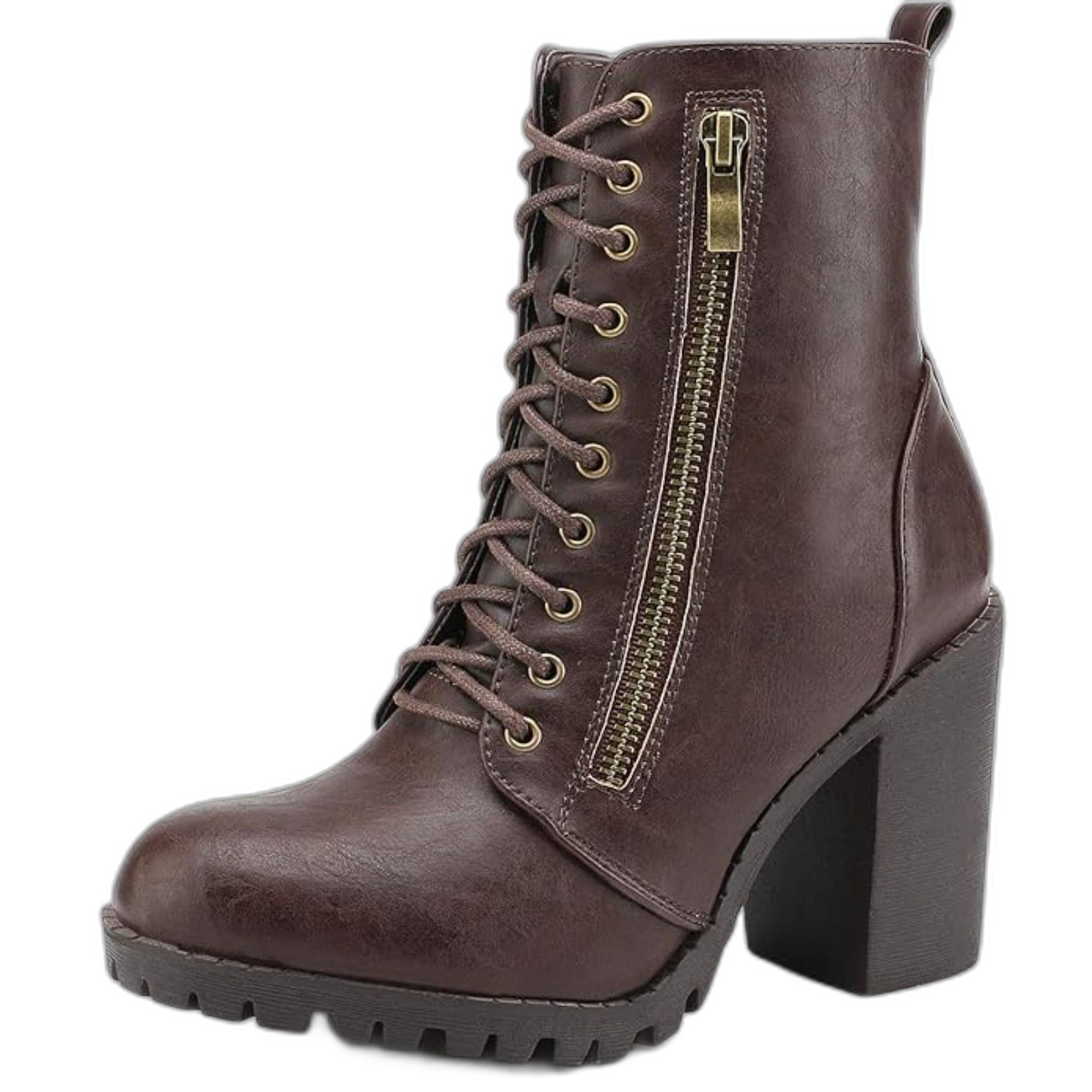 Women’s Chunky Heel Ankle Booties Zippered boots Brown 8.5