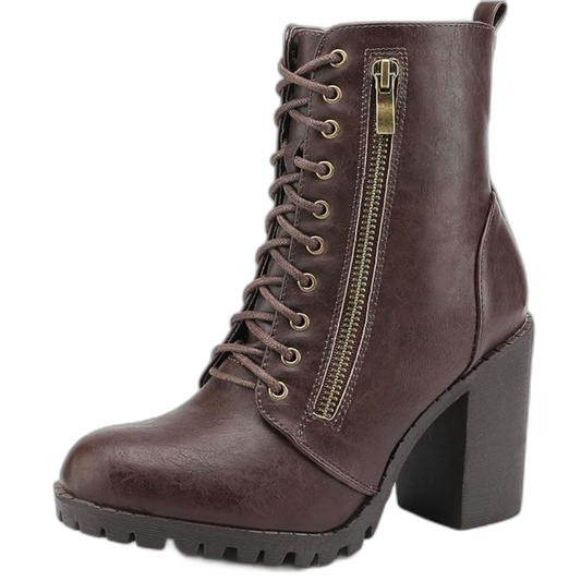 Women’s Chunky Heel Ankle Booties Zippered boots Brown 8.5