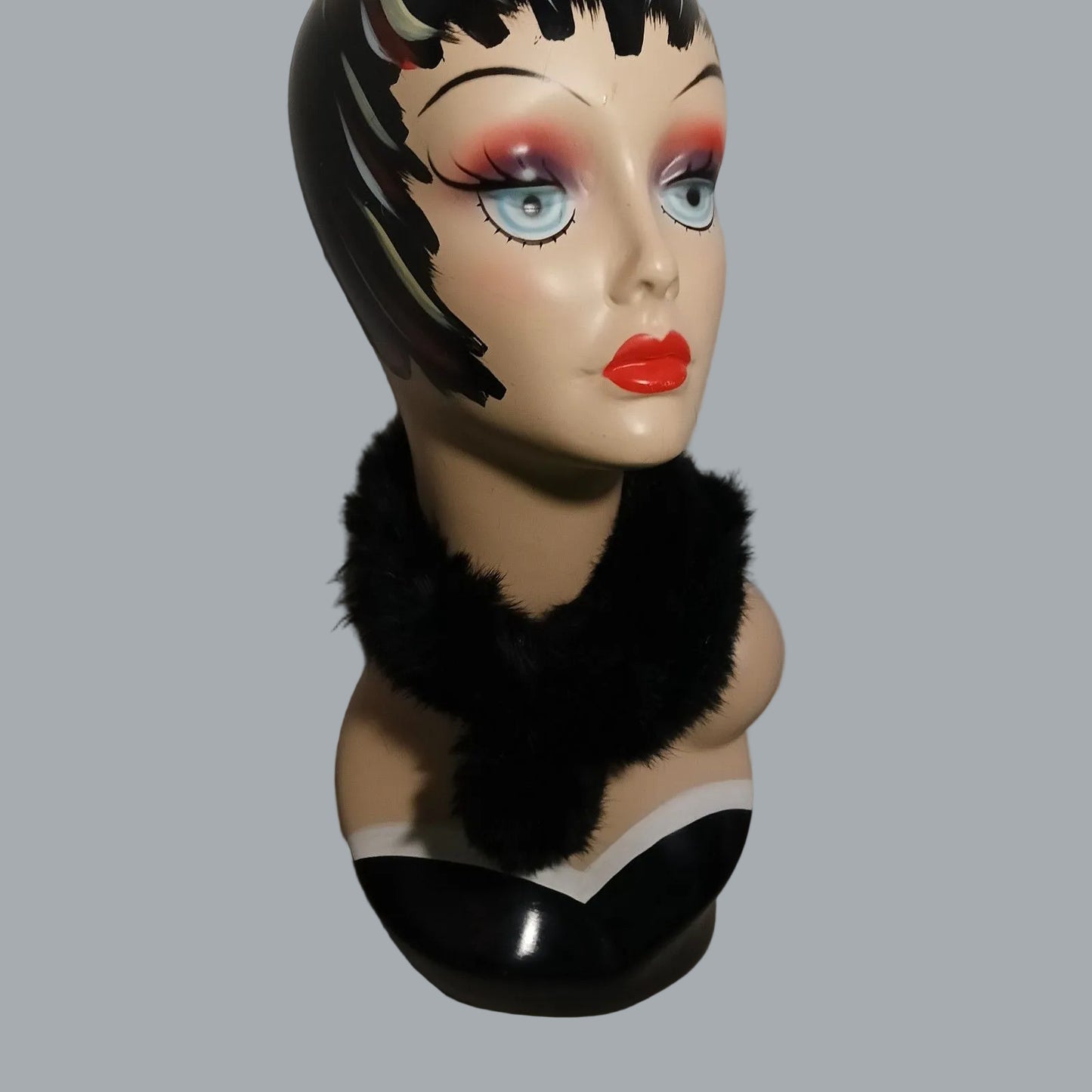 Black Rabbit Fur Keyhole Scarf Spans 2" x 29"