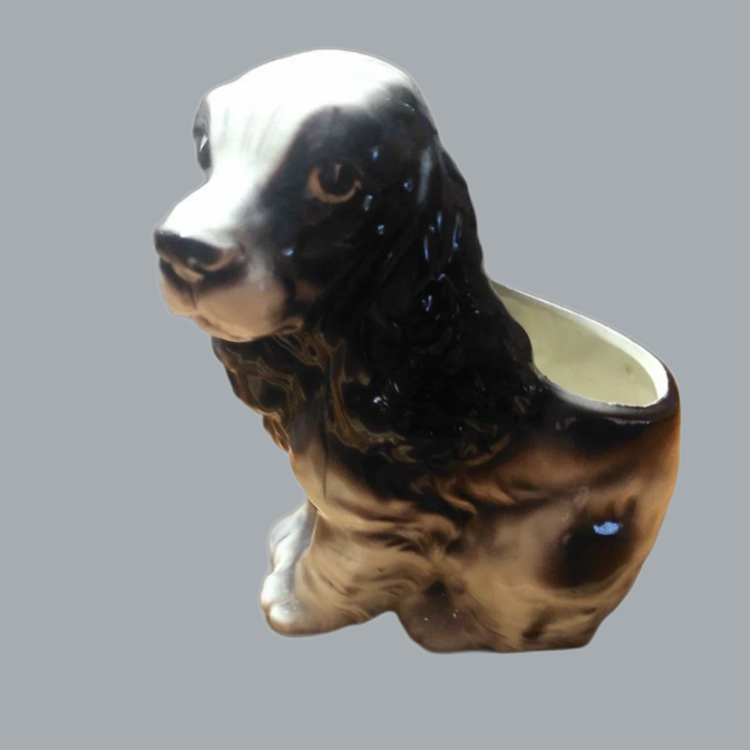 Lefton Cocker Spaniel Dog Planter Vintage H4906 Black White 5