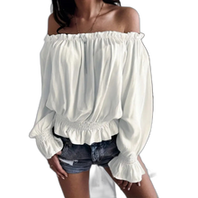 Load image into Gallery viewer, Off Shoulder Ruffle Trim Blouse, Casual Long Sleeve Blouse XXL 14 White
