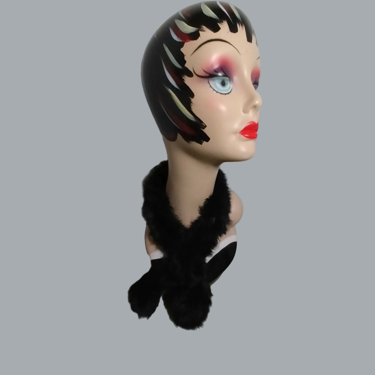 Black Rabbit Fur Keyhole Scarf Spans 2" x 29"