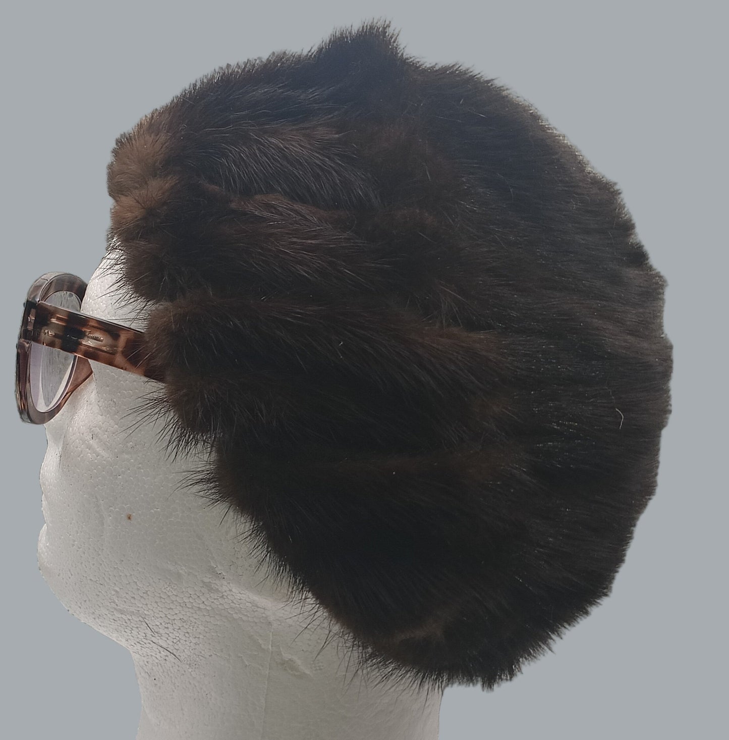 Vintage Mink Fur Hat Made in USA MCM Real Fur Winter Pillbox Style, Brown