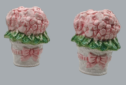 Vintage Pink Hyacinth Salt & Pepper Shakers – Floral Ceramic Kitchen Decor