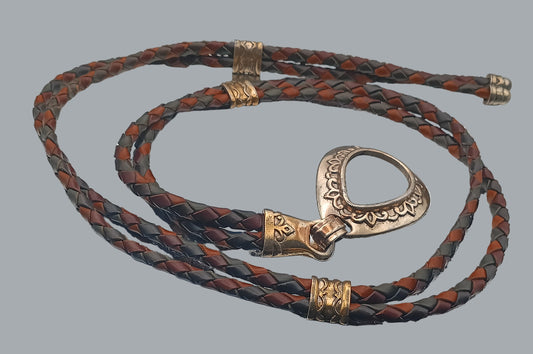 Taiwan R.O.C 1994 Vintage Bi-colored Braided Leather Silver Hardwear Belt 52"