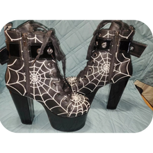 Load image into Gallery viewer, Demonia Torment-51 Spider Web Platform Ankle Boots Size 6 Black Vegan Leather
