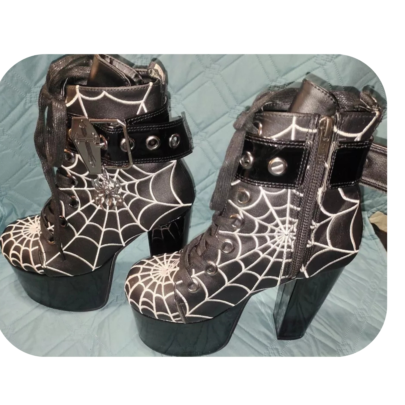 Demonia Torment-51 Spider Web Platform Ankle Boots Size 6 Black Vegan Leather