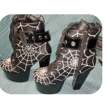Load image into Gallery viewer, Demonia Torment-51 Spider Web Platform Ankle Boots Size 6 Black Vegan Leather

