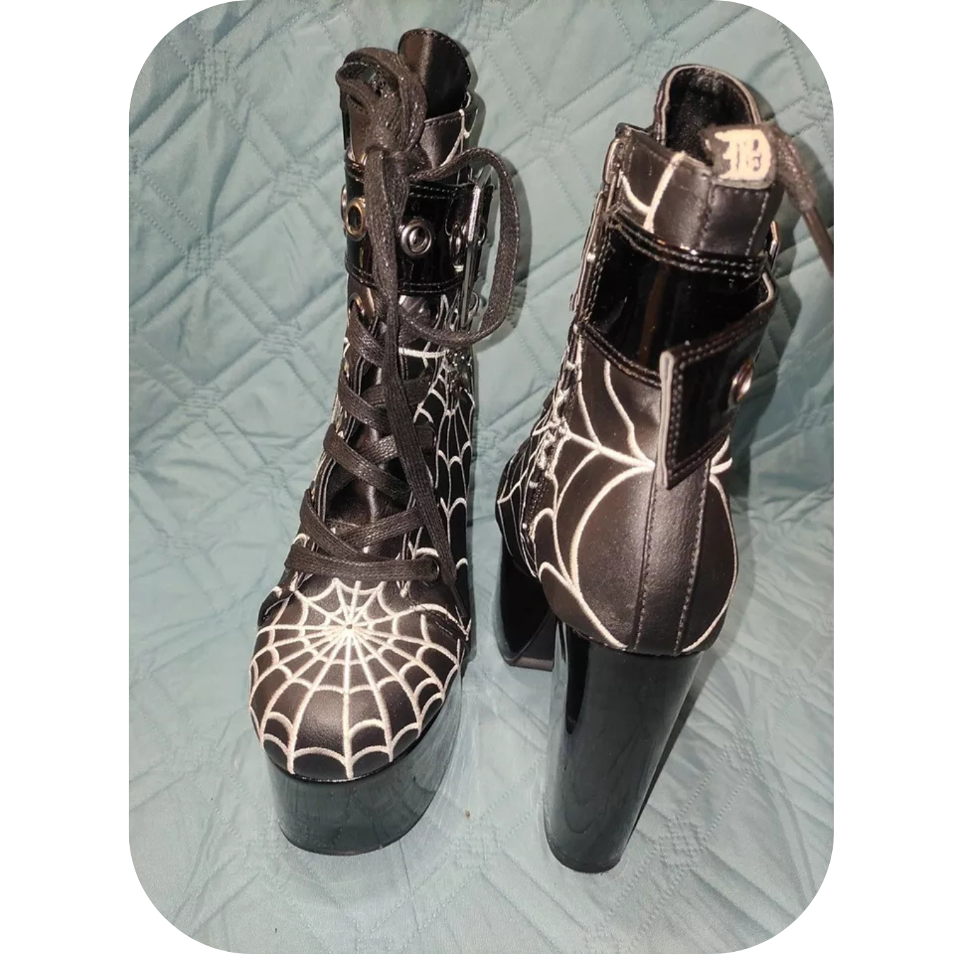 Demonia Torment-51 Spider Web Platform Ankle Boots Size 6 Black Vegan Leather