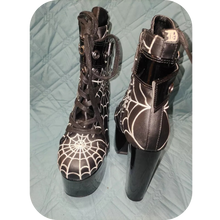 Load image into Gallery viewer, Demonia Torment-51 Spider Web Platform Ankle Boots Size 6 Black Vegan Leather
