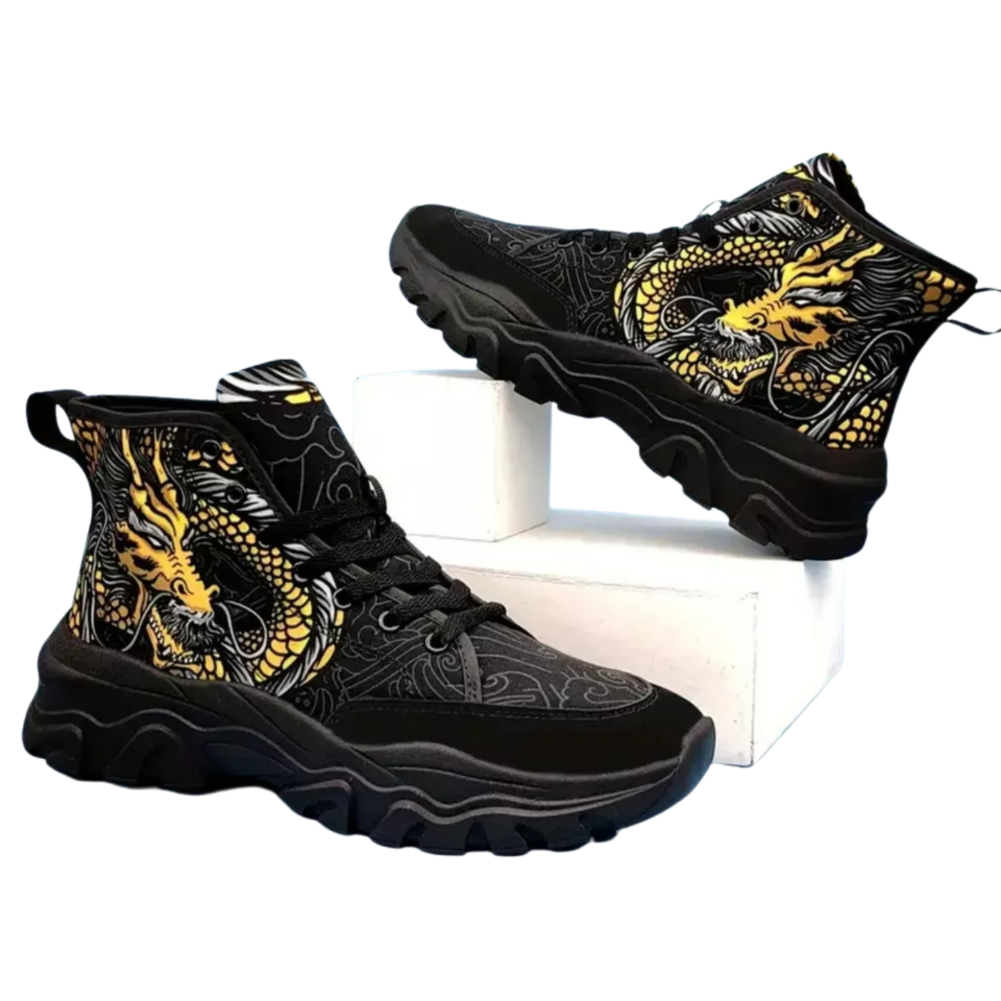 Dragon Pattern Canvas Shoes Comfy Non-Slip Breathable Sneakers Unisex 8.5 Black