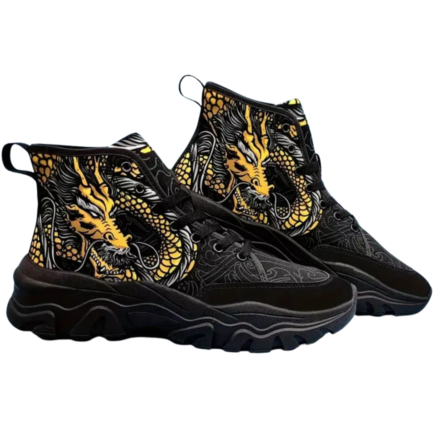 Dragon Pattern Canvas Shoes Comfy Non-Slip Breathable Sneakers Unisex 8.5 Black