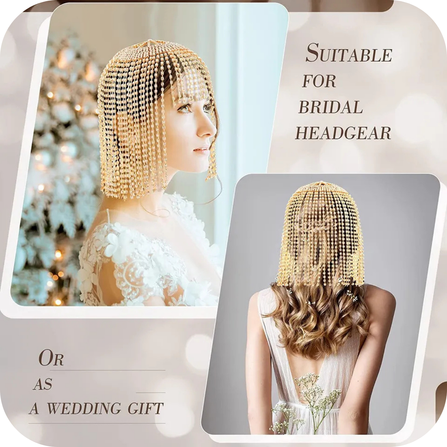 Tassel Rhinestone Cap Headpiece Flapper Crystal Head Chain Jewelry