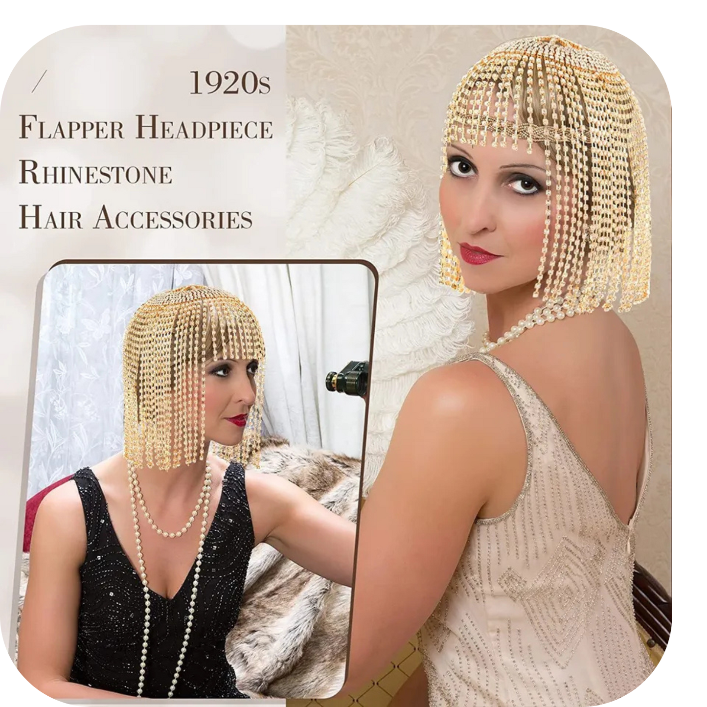 Tassel Rhinestone Cap Headpiece Flapper Crystal Head Chain Jewelry