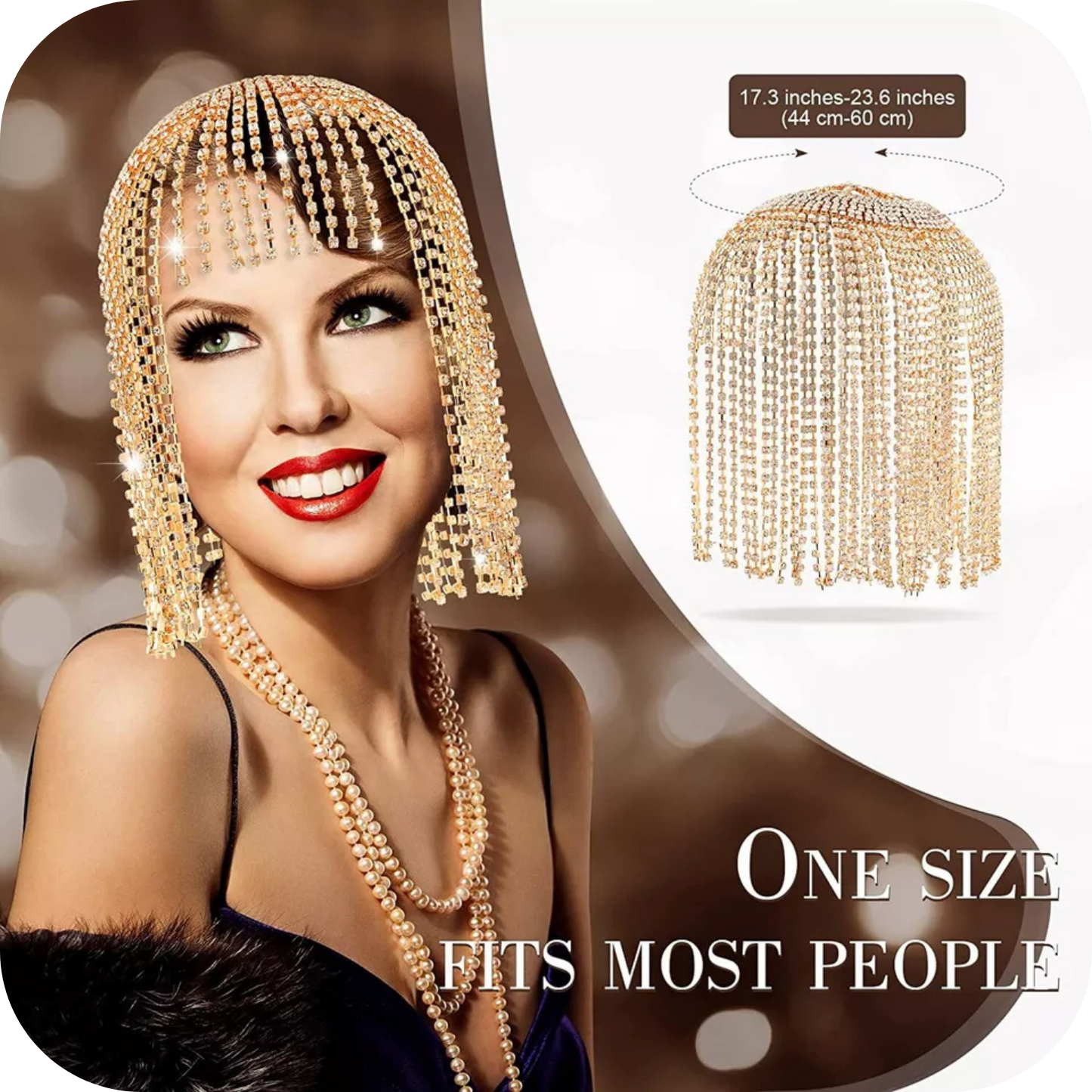 Tassel Rhinestone Cap Headpiece Flapper Crystal Head Chain Jewelry