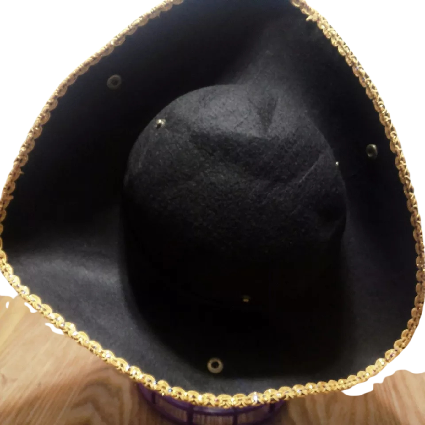 Golden Lace Trim Black Felt Pirate Triangle Hat With Snaps