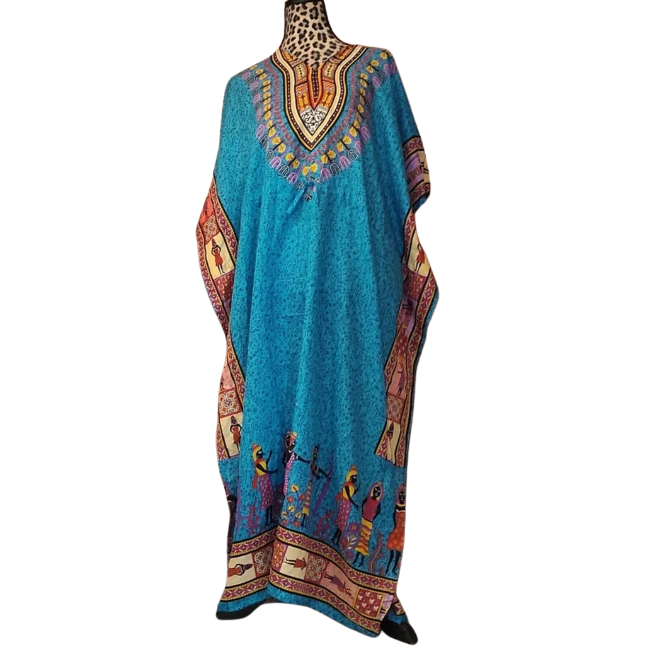Women Long Kaftan Women One Size Maxi Dress Beach Caftan Poncho Aqua plus People