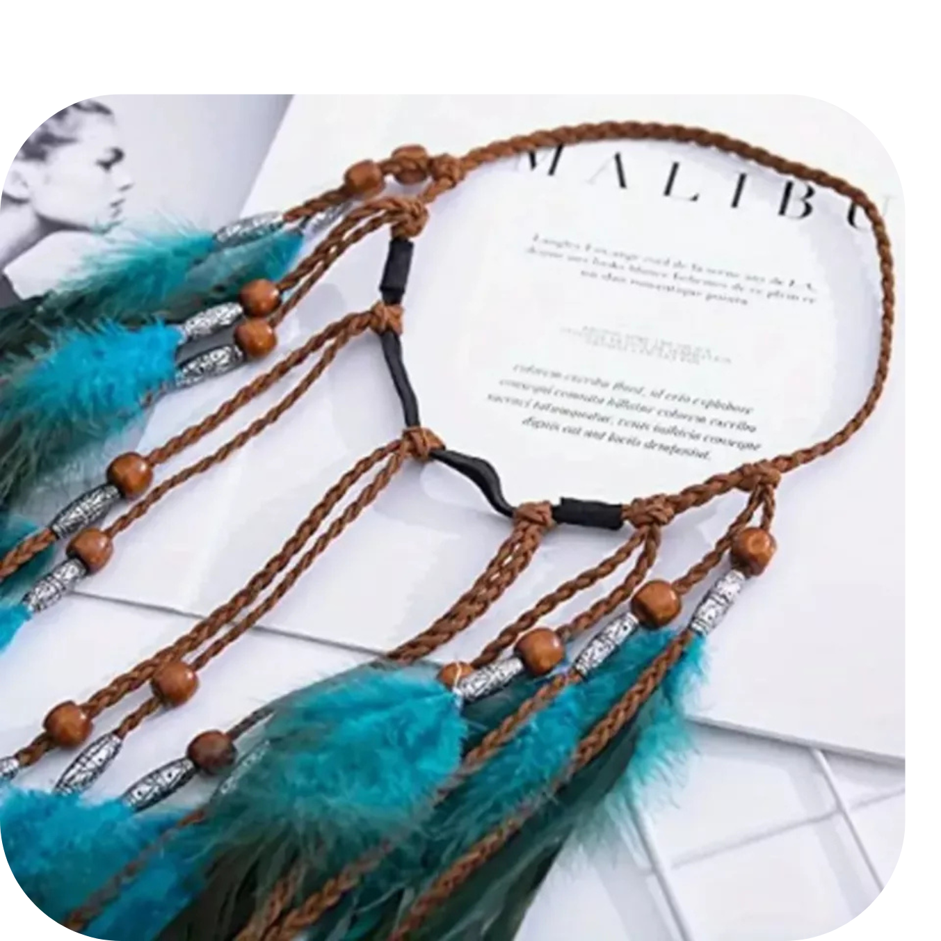 Western Style Blue Faux Feather Headband Indian Headwear Headdress Hair Acces
