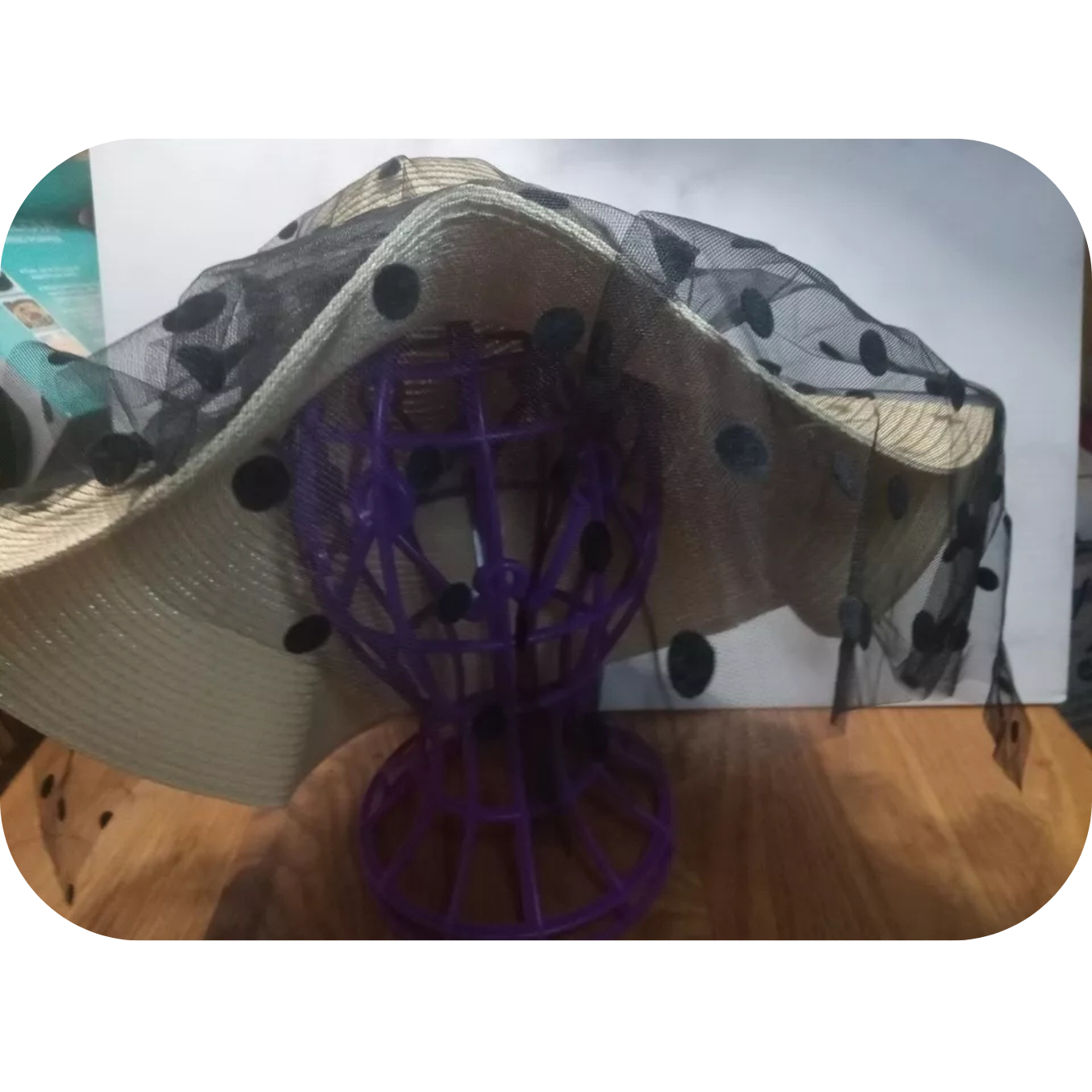 Sun Hat & Polka Dot Mesh and Straw Material Ideal for Beach & Outdoor Fun Beige