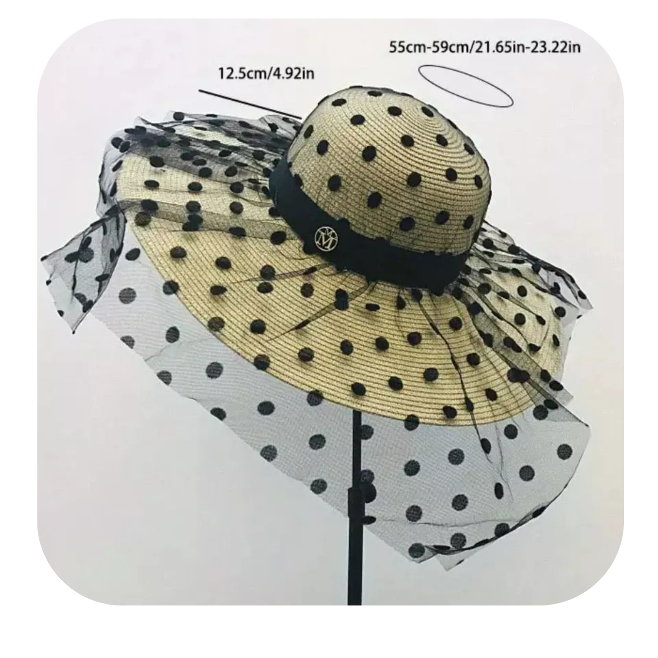 Sun Hat & Polka Dot Mesh and Straw Material Ideal for Beach & Outdoor Fun Beige