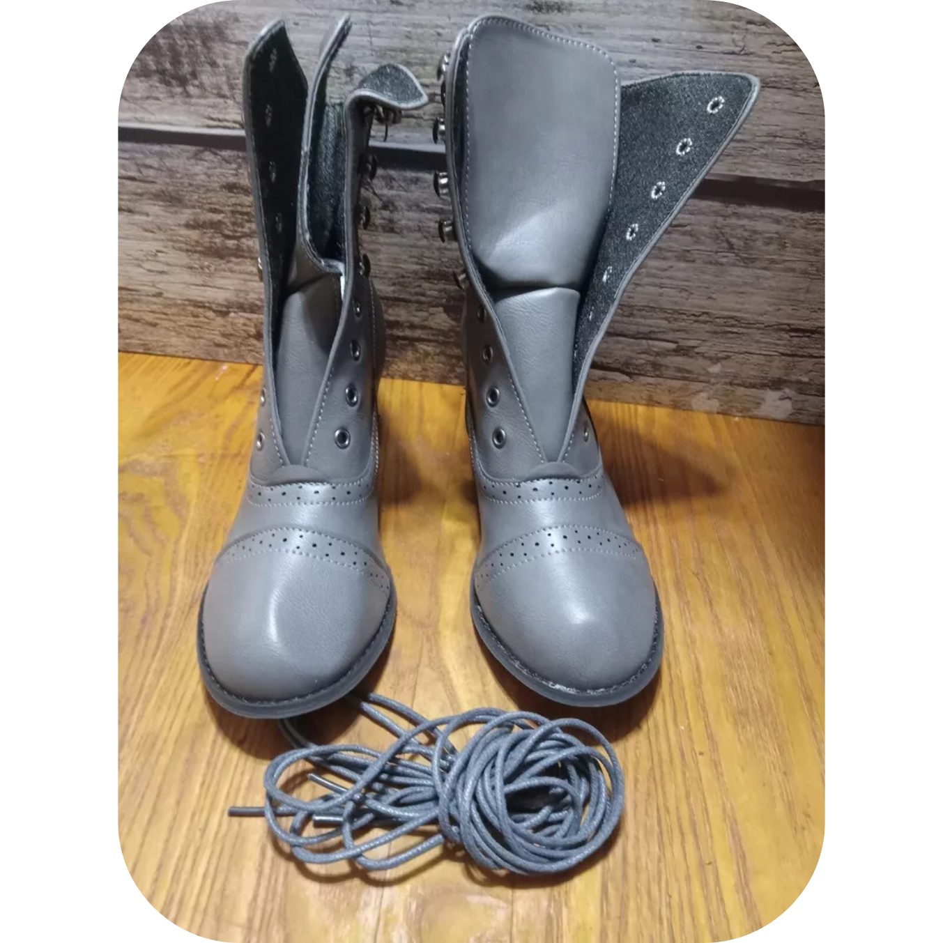 Victorian Gray High Heel Pointed Toe Zipper Boots Cross Lace Size 8 (41) Gothic