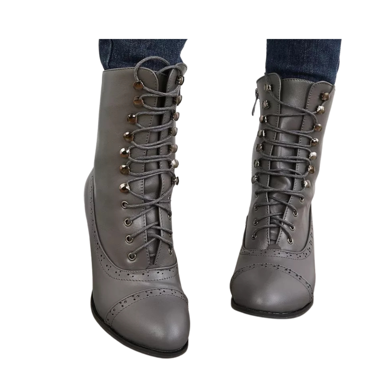 Victorian Gray High Heel Pointed Toe Zipper Boots Cross Lace Size 8 (41) Gothic