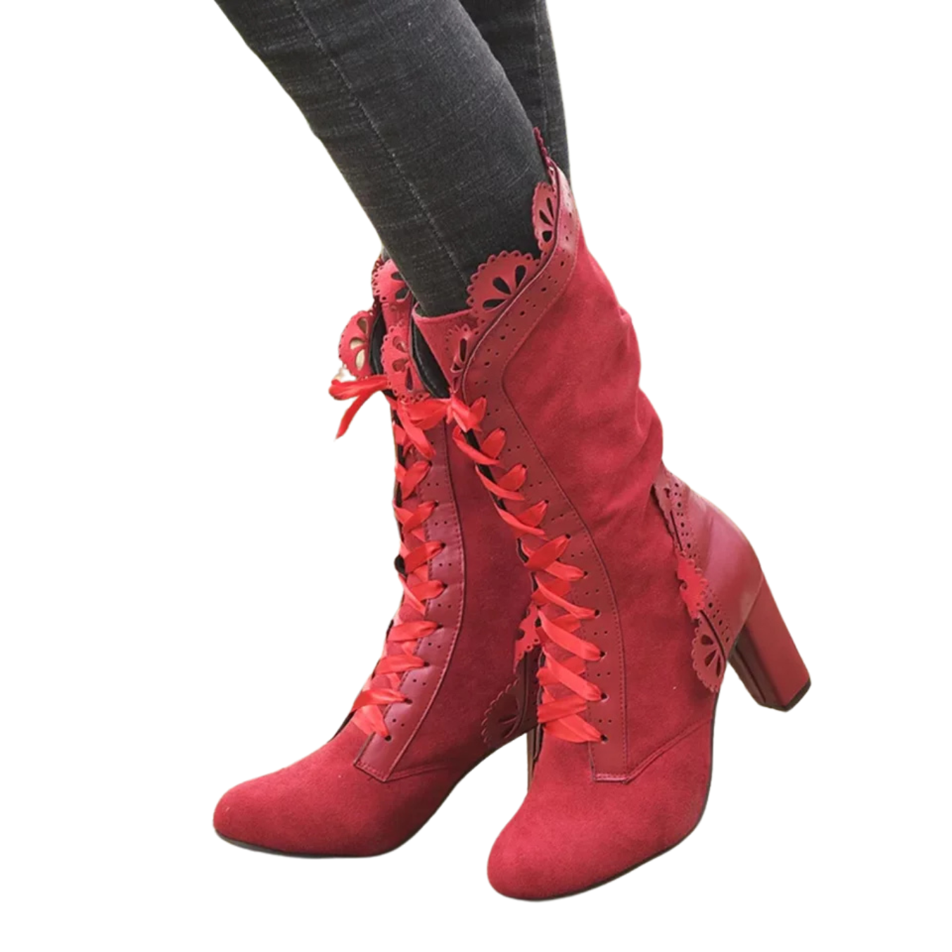 Victorian Red Mid-Calf Boots Women Winter Boots 9.5 (41)