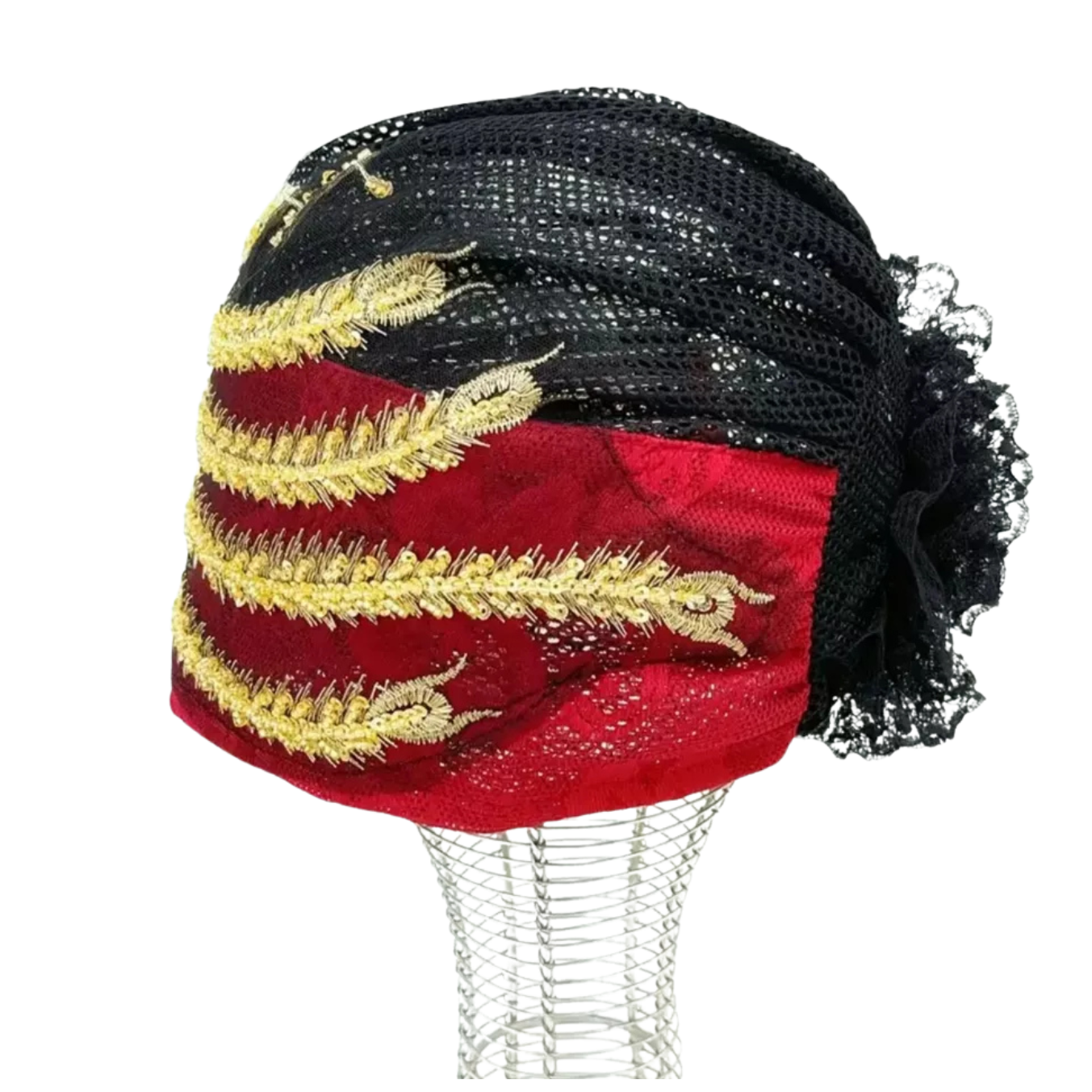 Red Beanie with Golden Beads Breathable Head Wrap and Chemo Cap Women & Girls