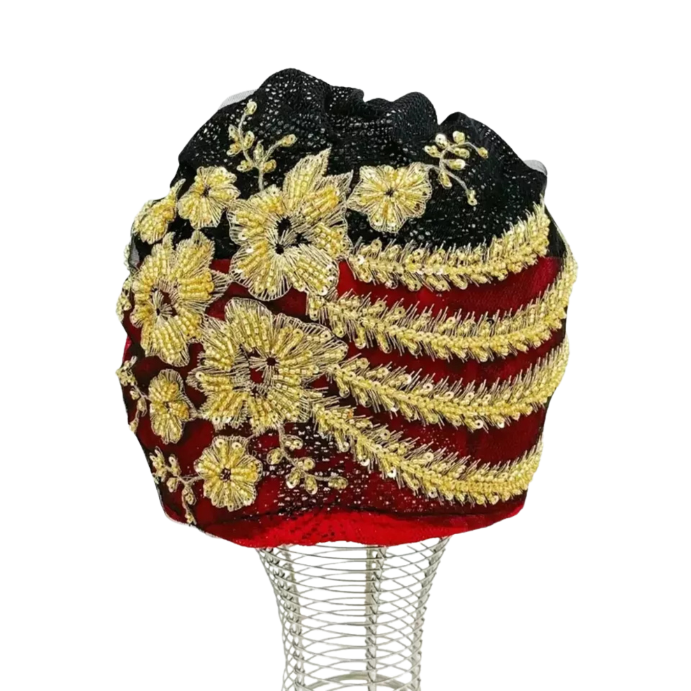 Red Beanie with Golden Beads Breathable Head Wrap and Chemo Cap Women & Girls