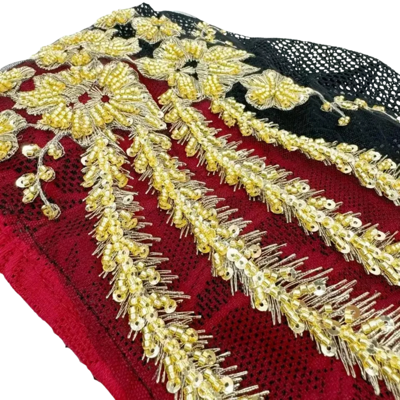 Red Beanie with Golden Beads Breathable Head Wrap and Chemo Cap Women & Girls