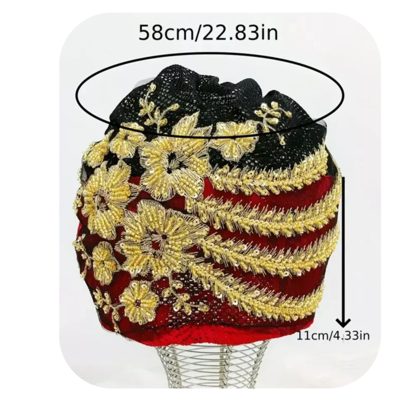 Red Beanie with Golden Beads Breathable Head Wrap and Chemo Cap Women & Girls