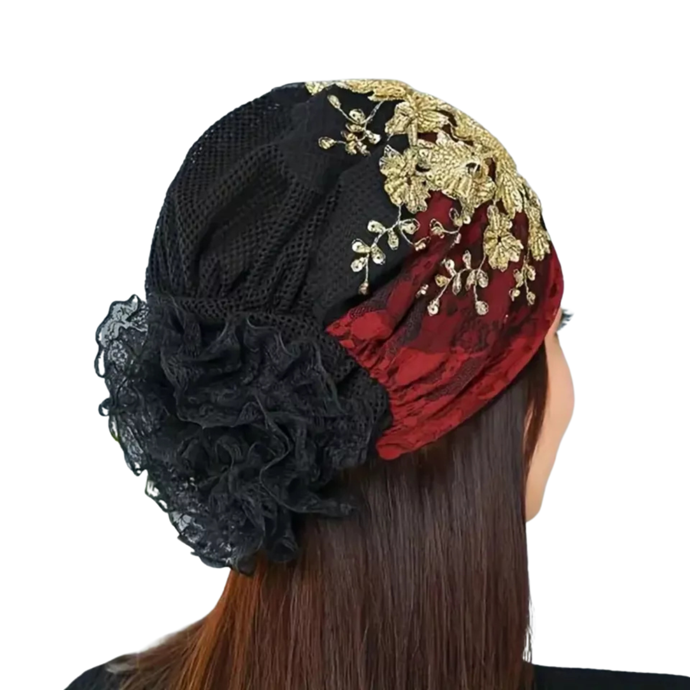 Red Beanie with Golden Beads Breathable Head Wrap and Chemo Cap Women & Girls