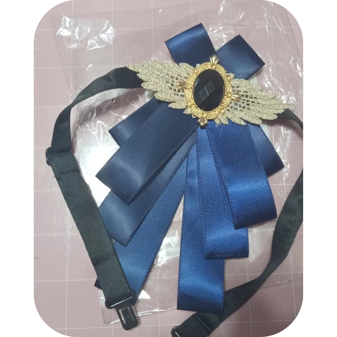 Navy Blue Diamond Ribbon With Flower Collar perfect very elegant