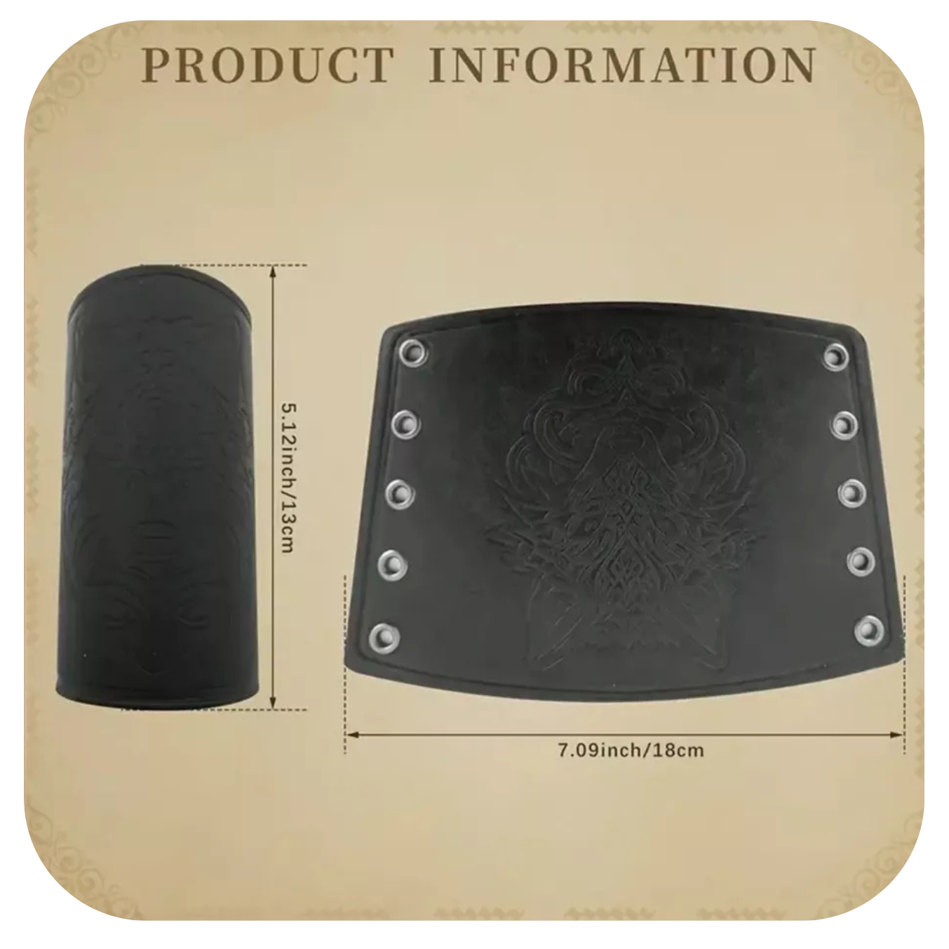 Pr Brown Renaissance Medieval Viking Bracers PU Leather Wolf Pattern Arm Guards