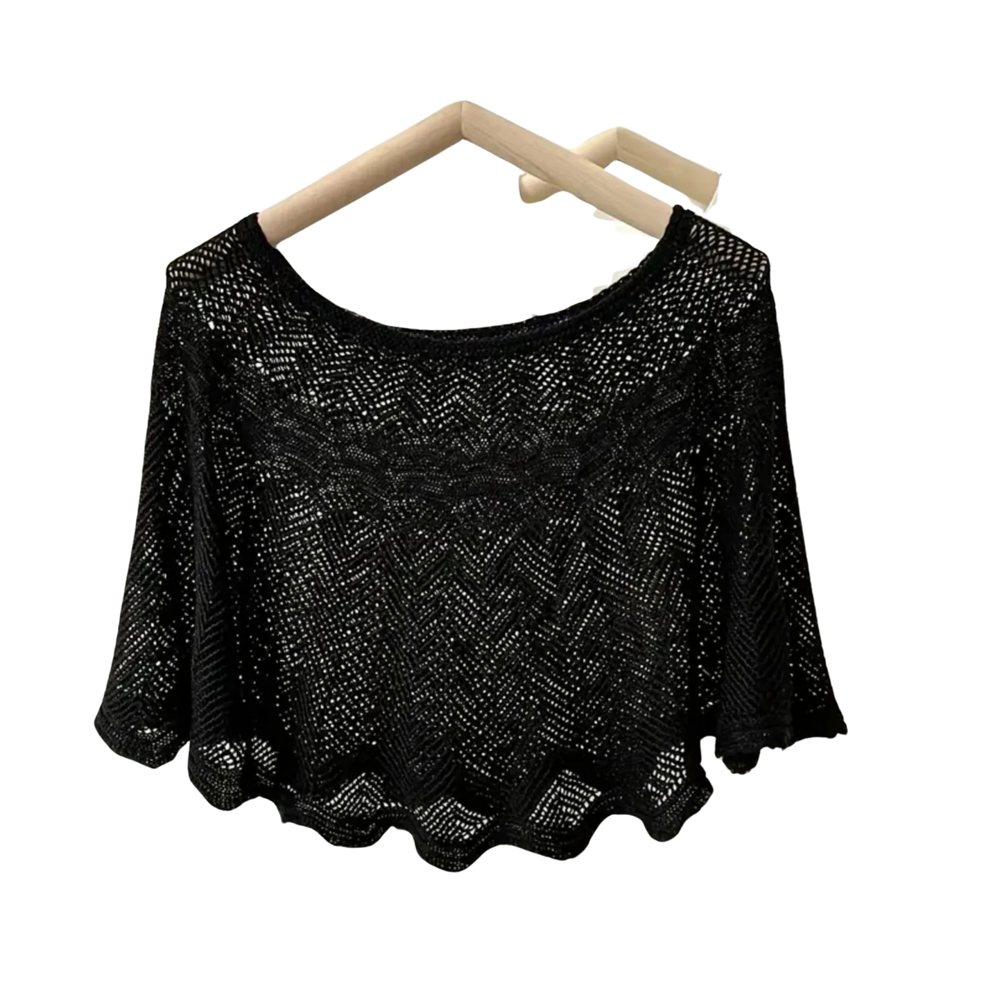 Solid Color Knitted Women Shawl Ruffles Elegant Cape Outdoor Wrap Black OS