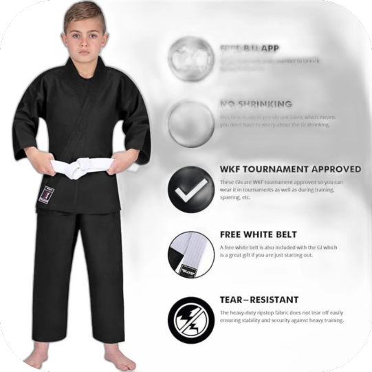 Karate Kihon Kata & Kumite Student Uniform Gi Preshrunk Fabric Free Belt 3 Black